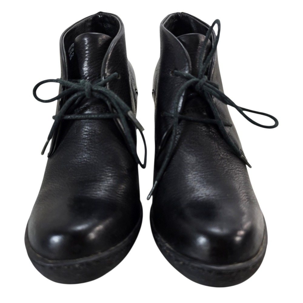 Born Ankle Boots Womens 6.5 Black Leather Lace Up Block Heel Booties Boho - Picture 2 of 10